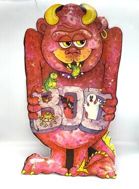 Vintage Eureka USA Halloween Die Cut Monster & Boo Sign Double Sided 22.5"x12.5"